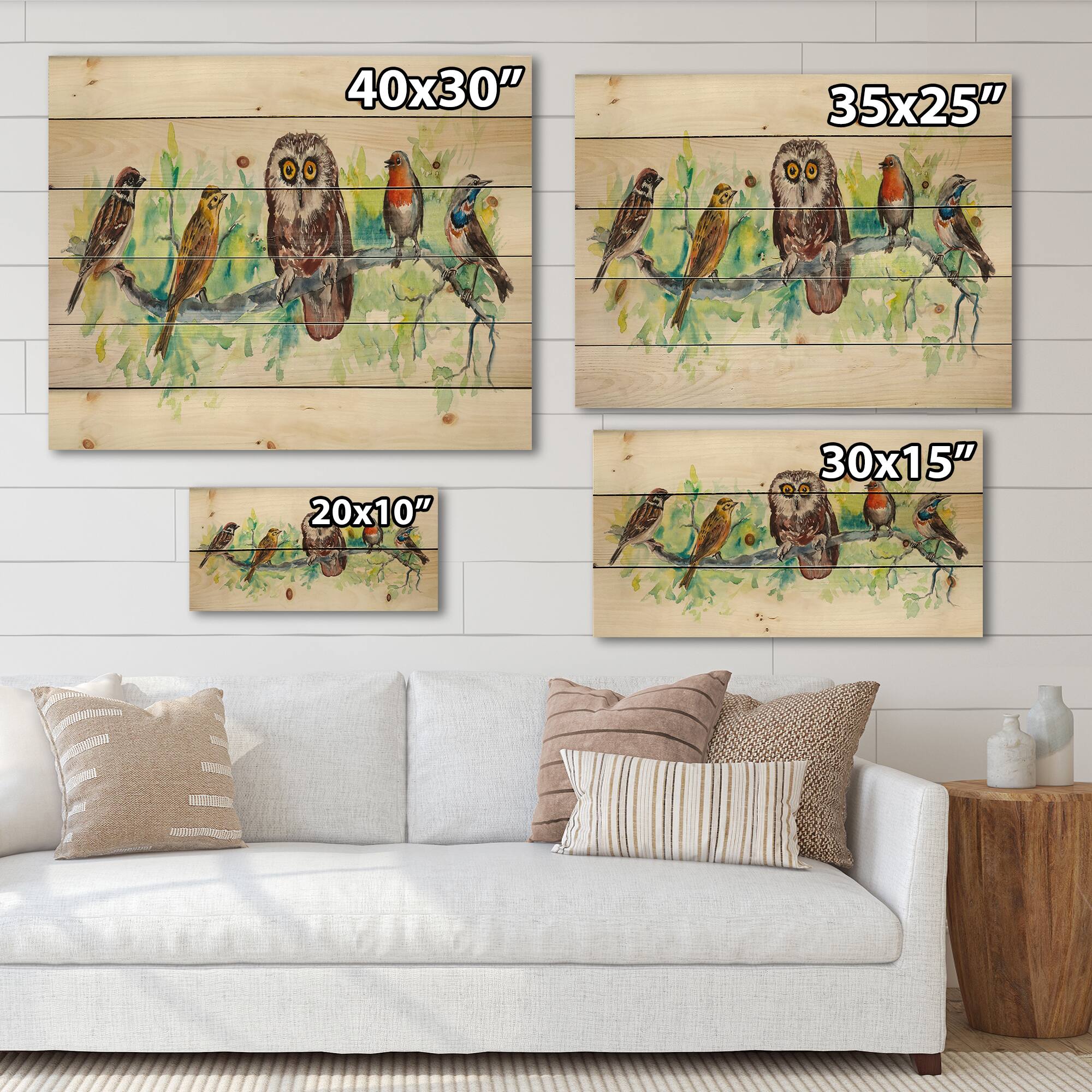 Designart - Owl On A Branch With Bird Friends